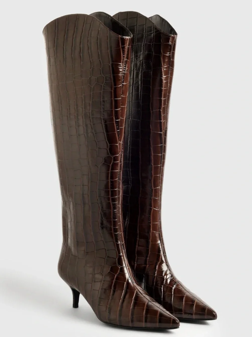 Schutz MARYANA LO WIDE BOOT Crocodile Dark Chocolate Brown Knee High Sz 6 $278